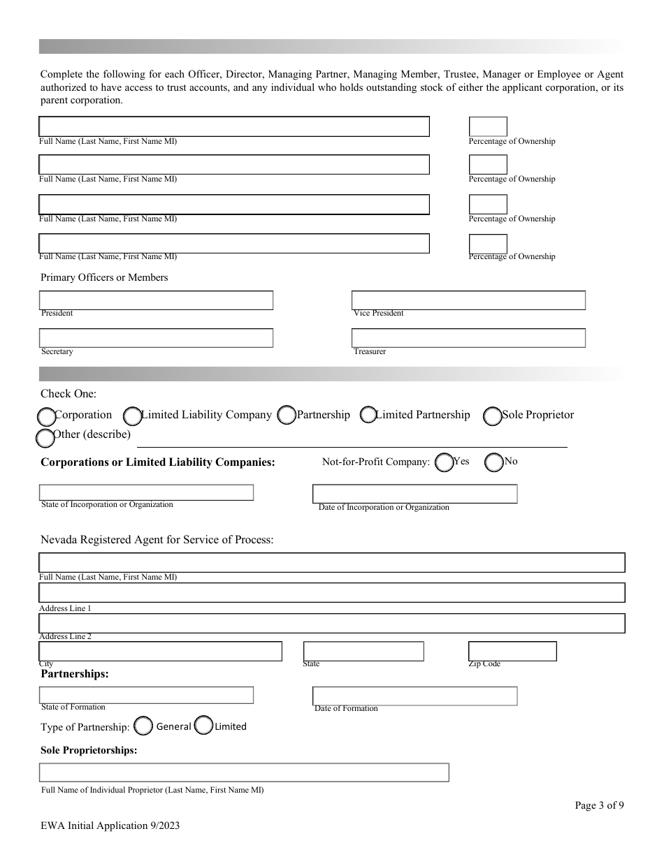 Financial Institutions Application for Licensing / Registration - Earned Wage Access Provider - Nevada, Page 3
