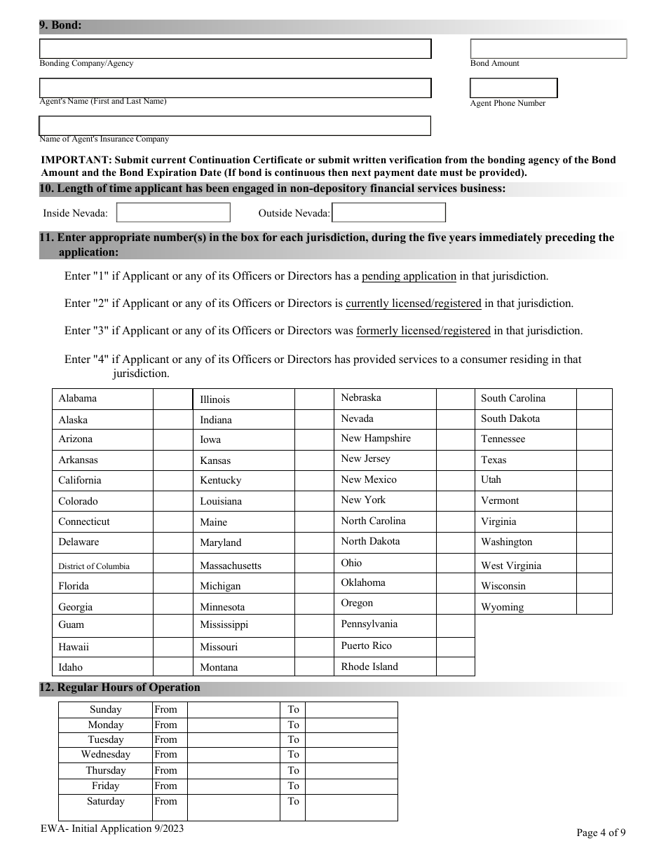 Financial Institutions Application for Licensing / Registration - Earned Wage Access Provider - Nevada, Page 4