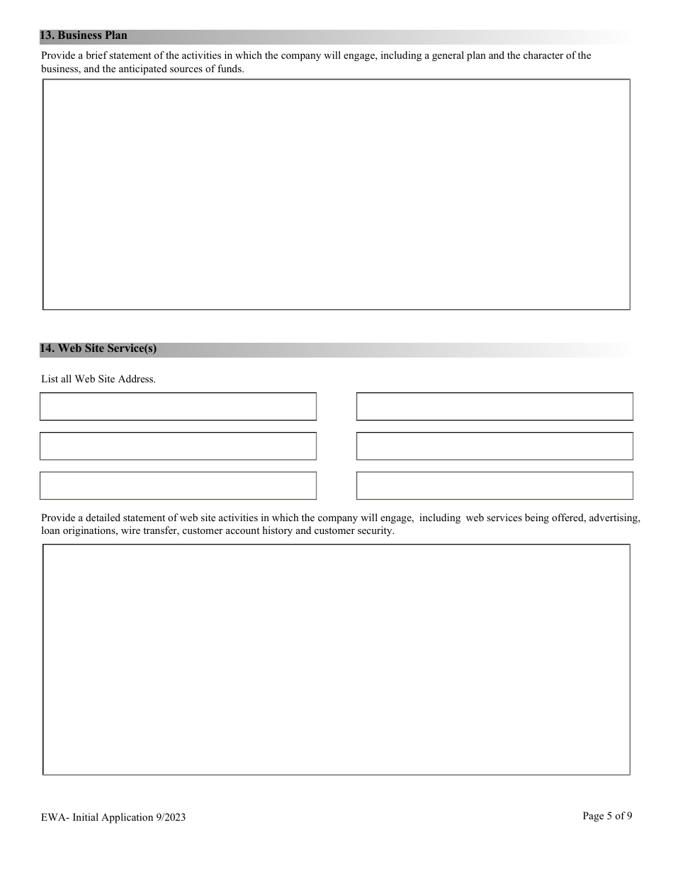 Financial Institutions Application for Licensing / Registration - Earned Wage Access Provider - Nevada, Page 5