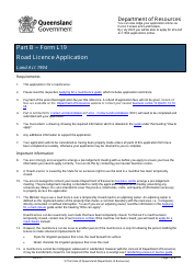 Form LA19 Part B Road Licence Application - Queensland, Australia