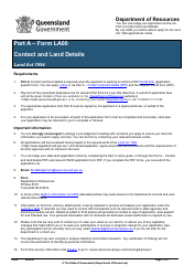 Document preview: Form LA00 Part A Contact and Land Details - Queensland, Australia