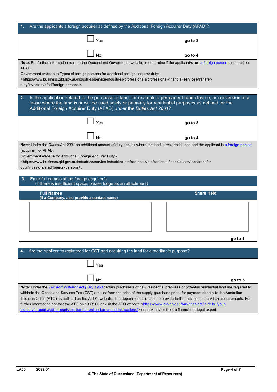 Form LA00 Part A Contact and Land Details - Queensland, Australia, Page 4