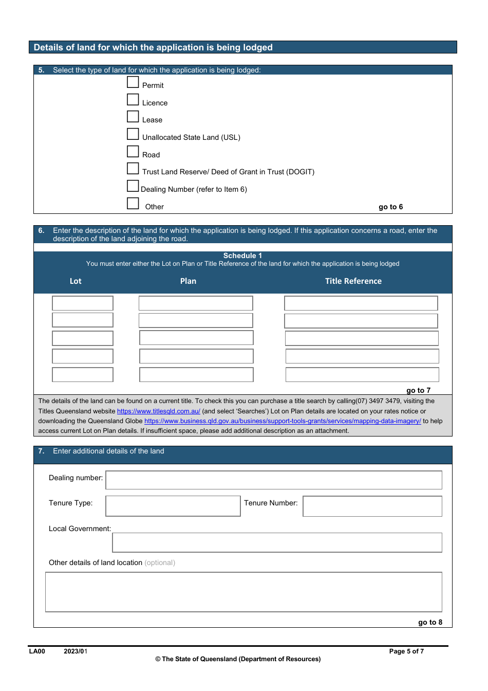 Form LA00 Part A Contact and Land Details - Queensland, Australia, Page 5