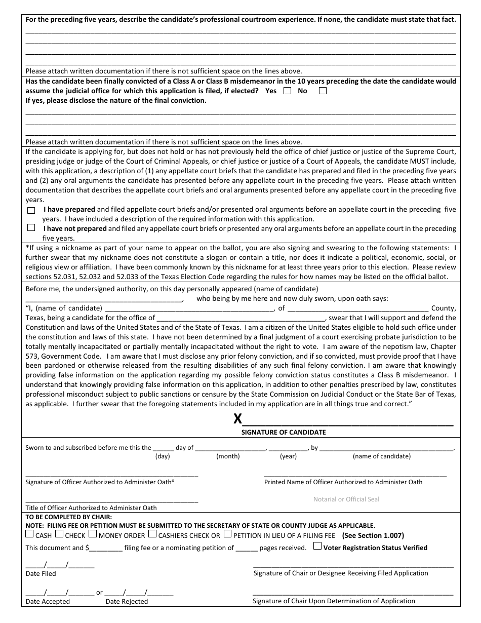 Form 2-15 Judicial Candidate Application for Nomination by Convention - Texas (English / Spanish), Page 2
