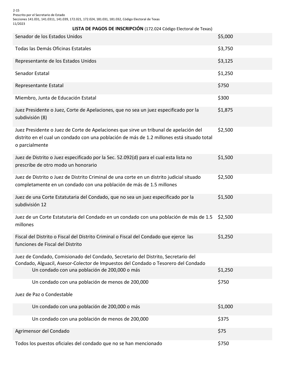Form 2-15 Judicial Candidate Application for Nomination by Convention - Texas (English / Spanish), Page 8