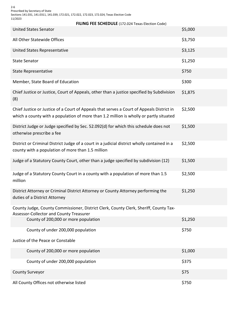 Form 2-6 Judicial Candidate Application for a Place on the General Primary Ballot - Texas (English / Spanish), Page 4