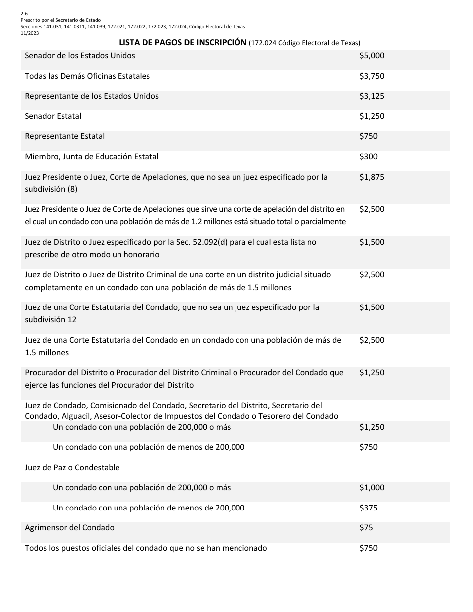 Form 2-6 Judicial Candidate Application for a Place on the General Primary Ballot - Texas (English / Spanish), Page 8