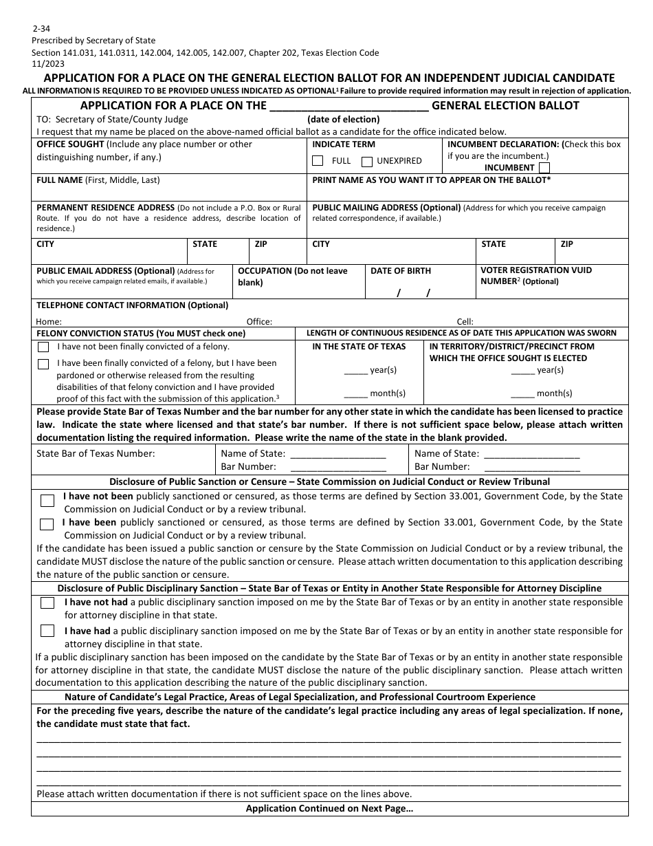 Form 2-34 - Fill Out, Sign Online and Download Printable PDF, Texas ...