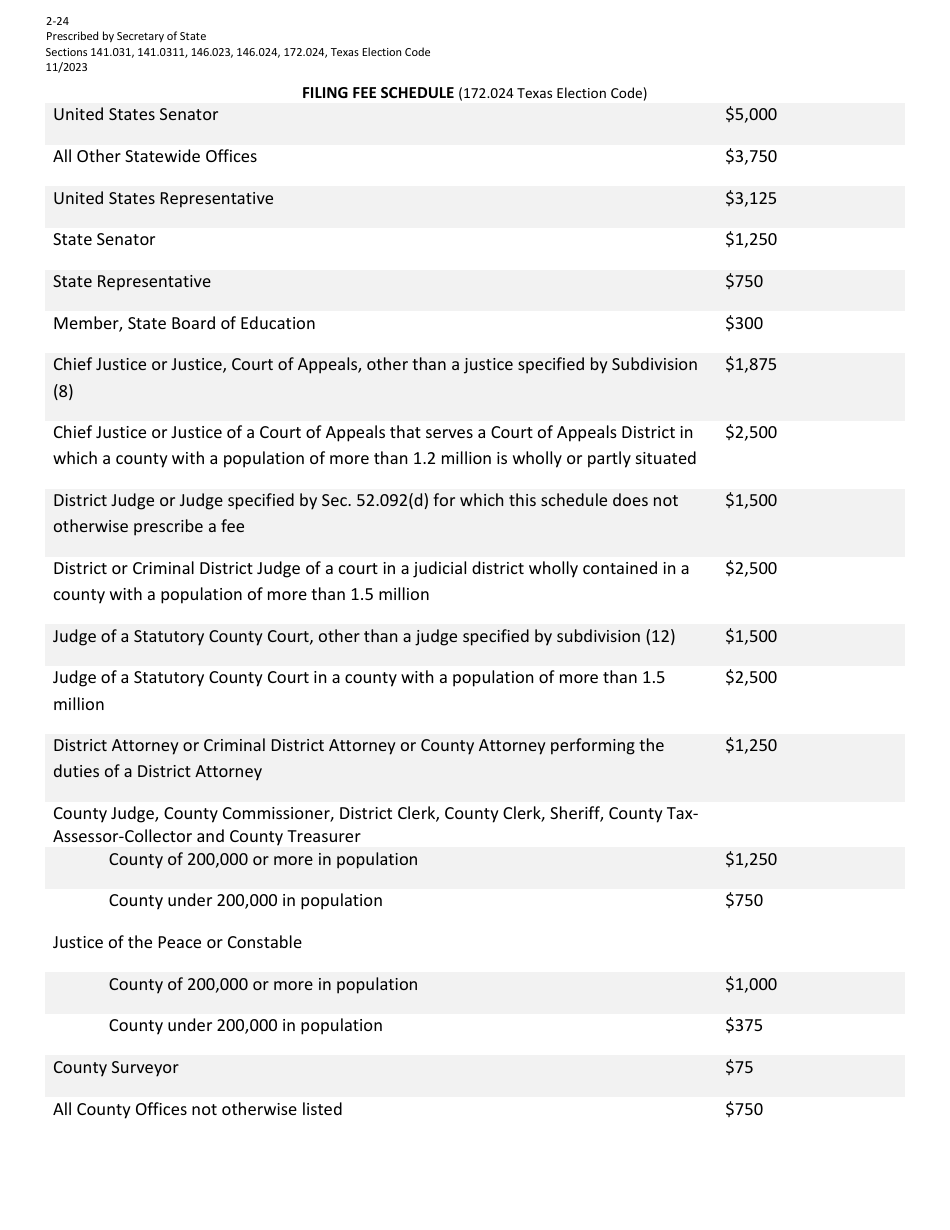Form 2-24 Declaration of Judicial Write-In Candidacy for General Election for State and County Officers - Texas (English / Spanish), Page 4