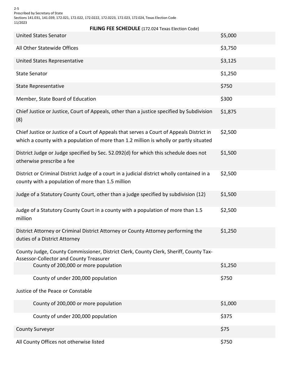 Form 2-5 Application for a Place on the General Primary Ballot for a Federal Office - Texas (English / Spanish), Page 3