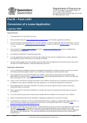Document preview: Form LA01 Part B Conversion of a Lease Application - Queensland, Australia