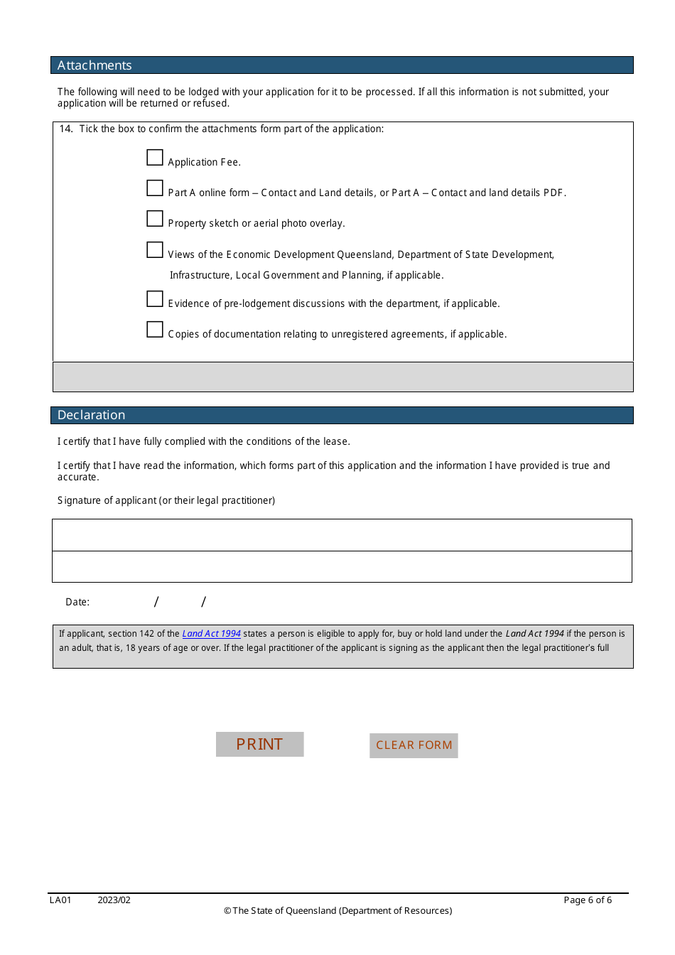 Form LA01 Part B Conversion of a Lease Application - Queensland, Australia, Page 6