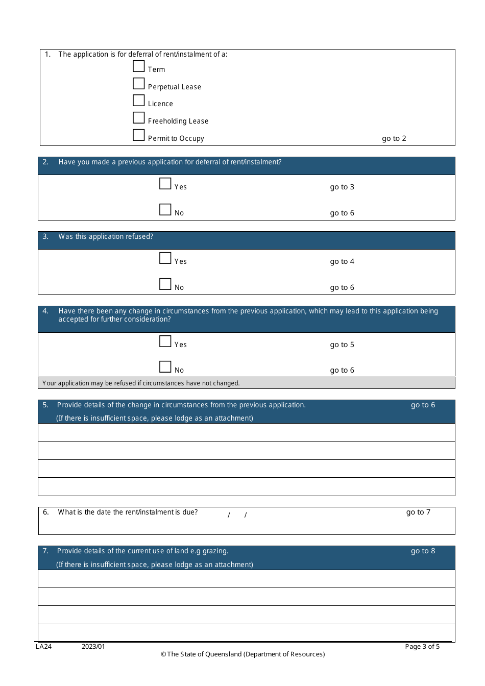 Form LA24 Part B Deferral of Rent or Instalment Application - Queensland, Australia, Page 3
