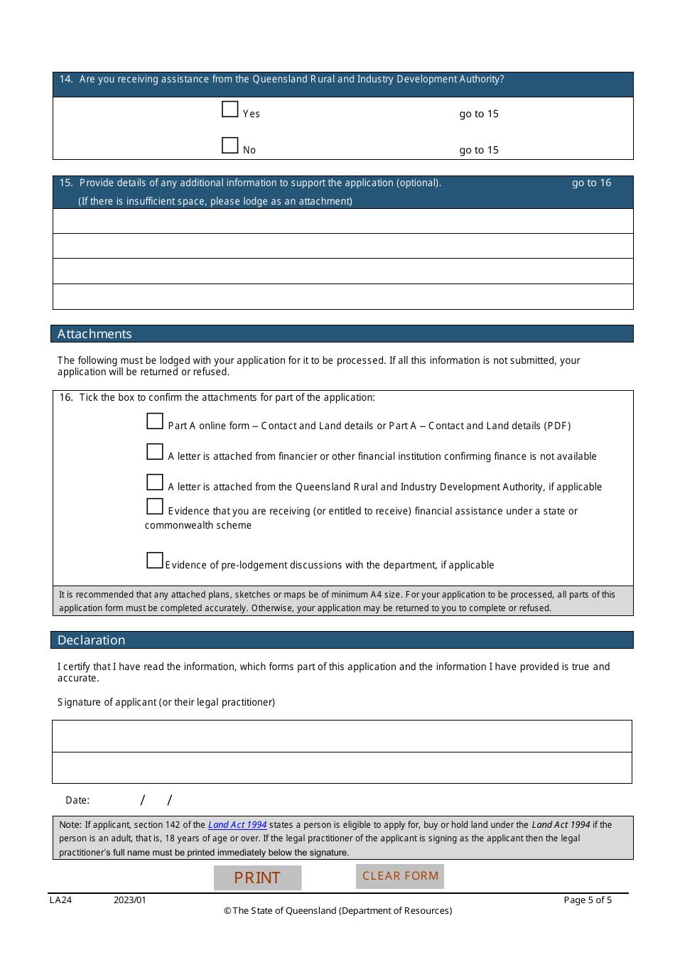Form LA24 Part B Deferral of Rent or Instalment Application - Queensland, Australia, Page 5