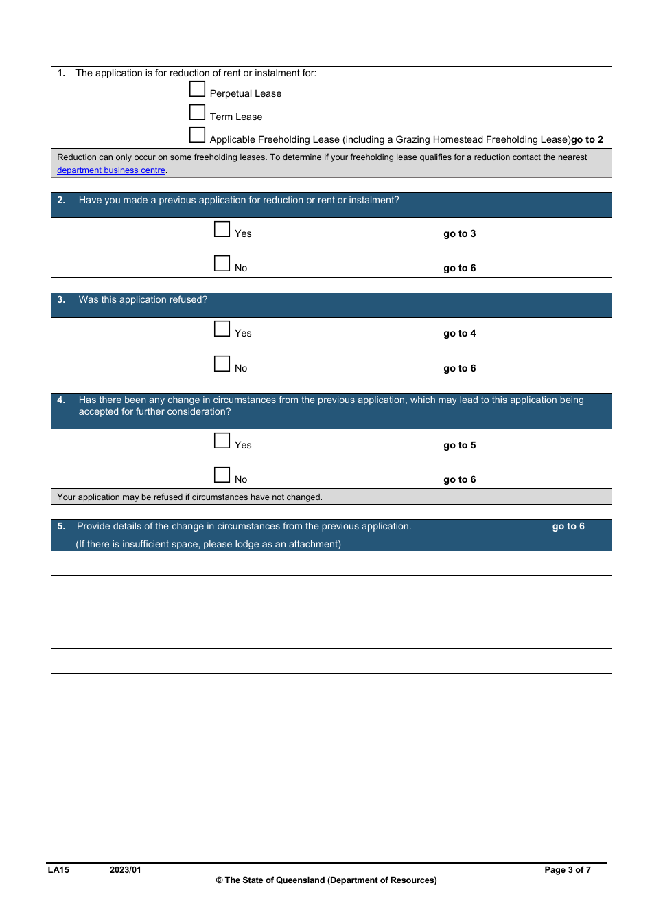 Form LA15 Part B Reduction of Rent or Instalment Application (Residential Leases Only) - Queensland, Australia, Page 3