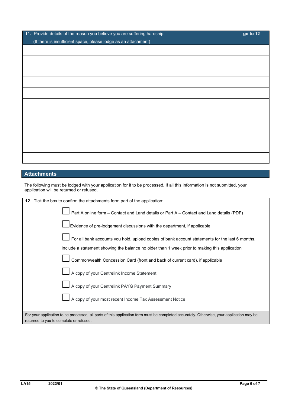 Form LA15 Part B Reduction of Rent or Instalment Application (Residential Leases Only) - Queensland, Australia, Page 6