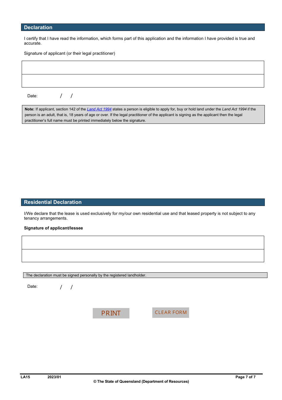 Form LA15 Part B Reduction of Rent or Instalment Application (Residential Leases Only) - Queensland, Australia, Page 7