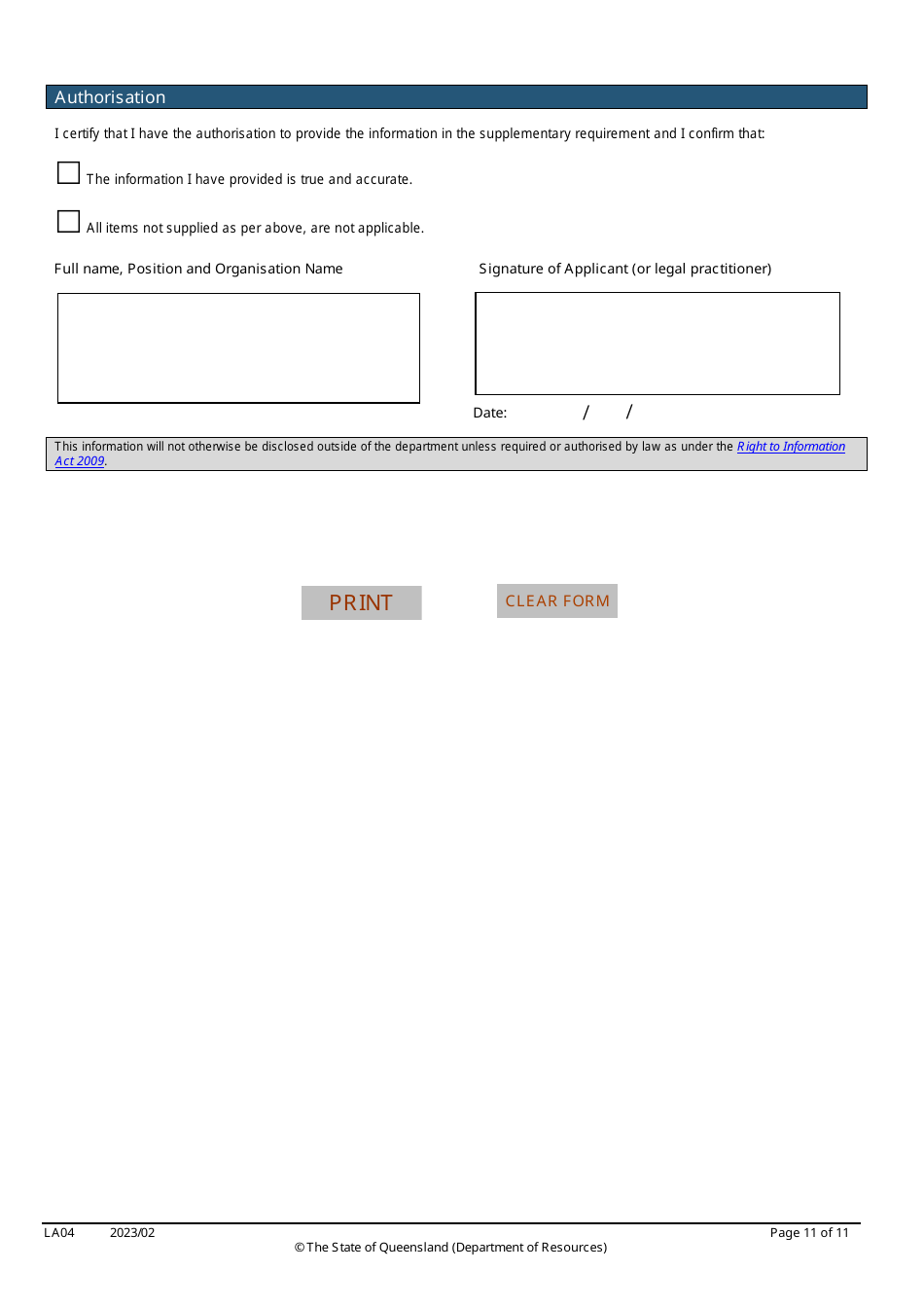 Form LA04 Part B Approval to Transfer Application - Queensland, Australia, Page 11