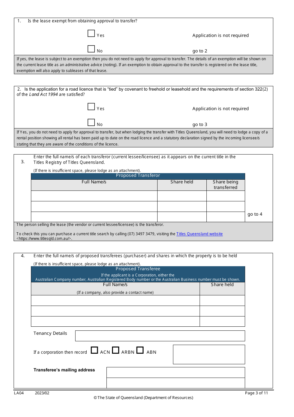 Form LA04 Part B Approval to Transfer Application - Queensland, Australia, Page 3