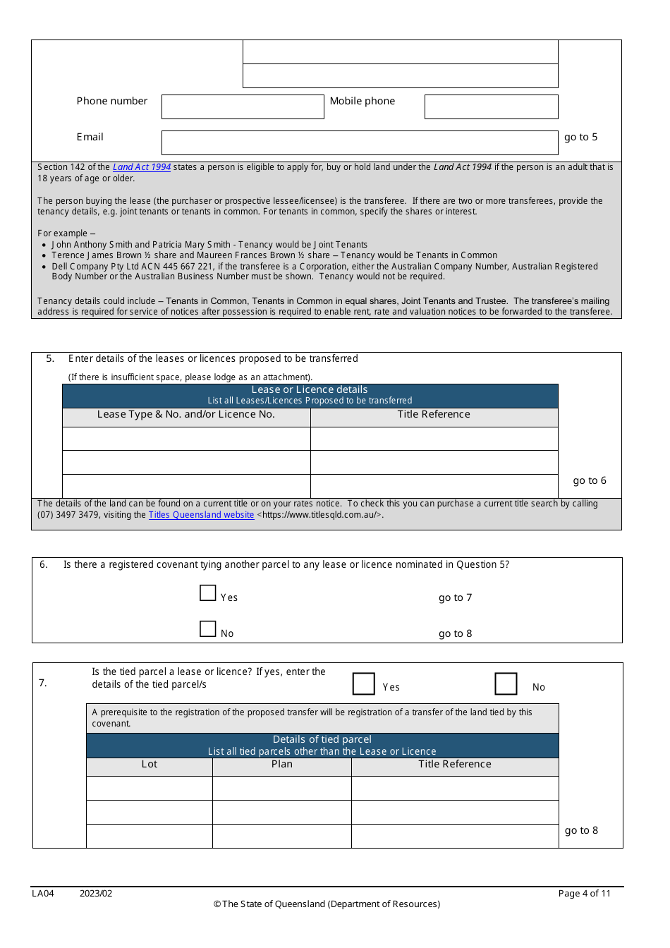Form LA04 Part B Approval to Transfer Application - Queensland, Australia, Page 4