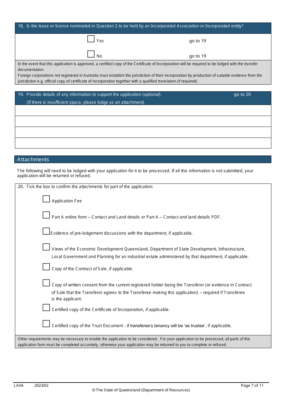 Form LA04 Part B Approval to Transfer Application - Queensland, Australia, Page 7