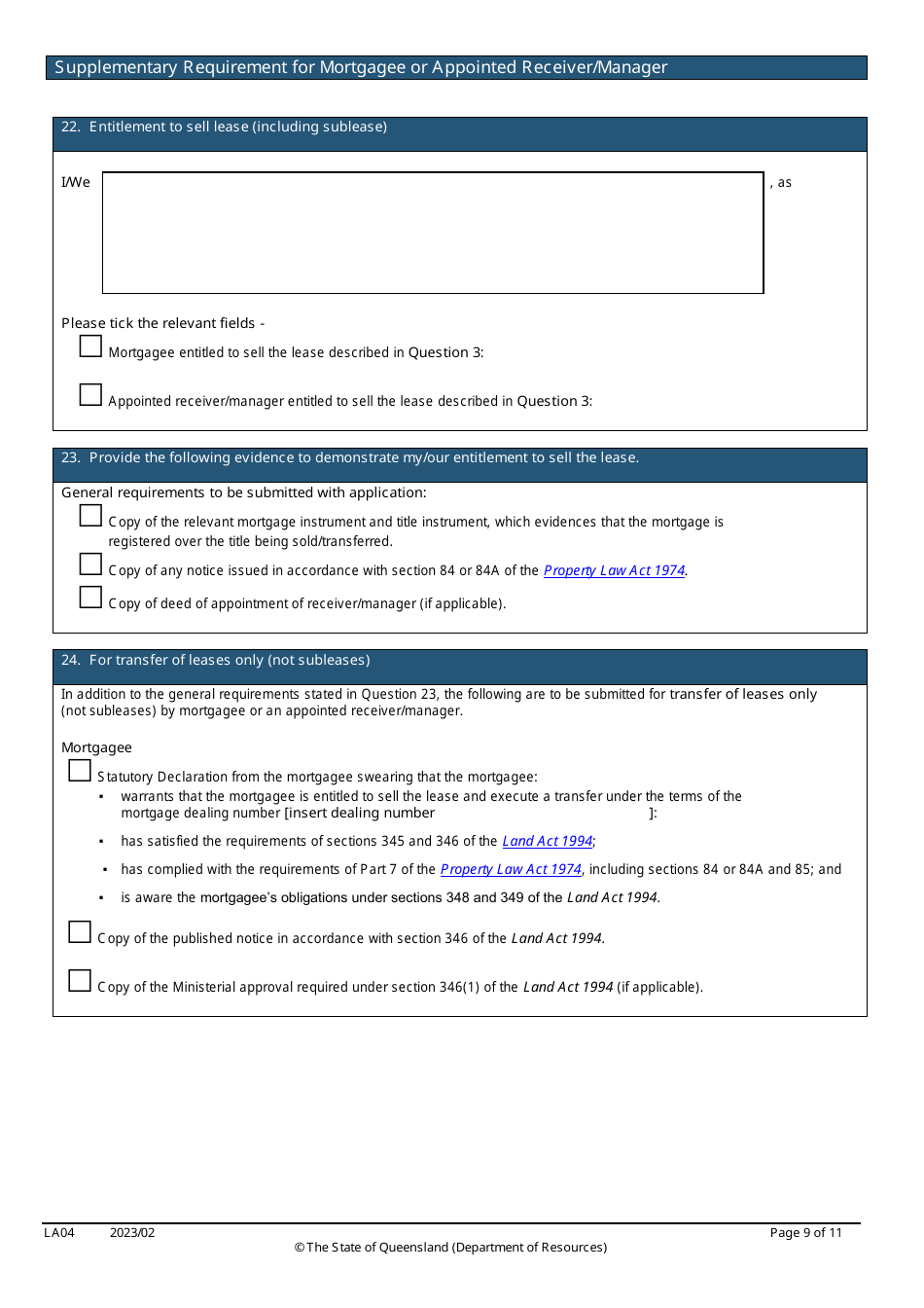 Form LA04 Part B Approval to Transfer Application - Queensland, Australia, Page 9