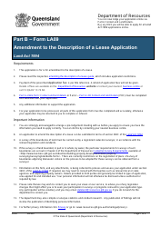 Form LA09 Part B Amendment to the Description of a Lease Application - Queensland, Australia