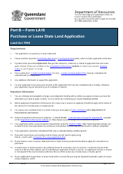 Form LA10 Part B Purchase or Lease State Land Application - Queensland, Australia