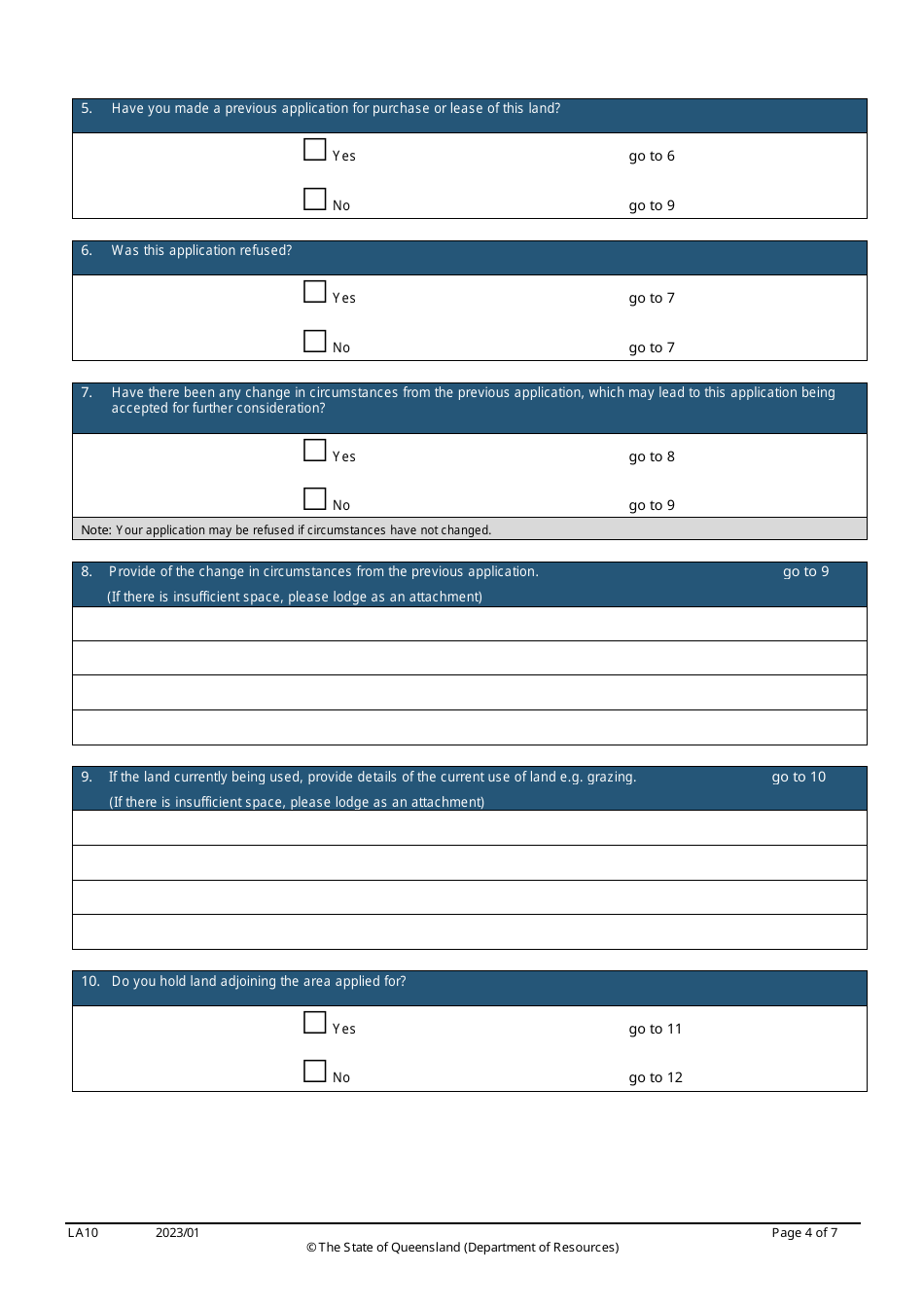 Form LA10 Part B Purchase or Lease State Land Application - Queensland, Australia, Page 4