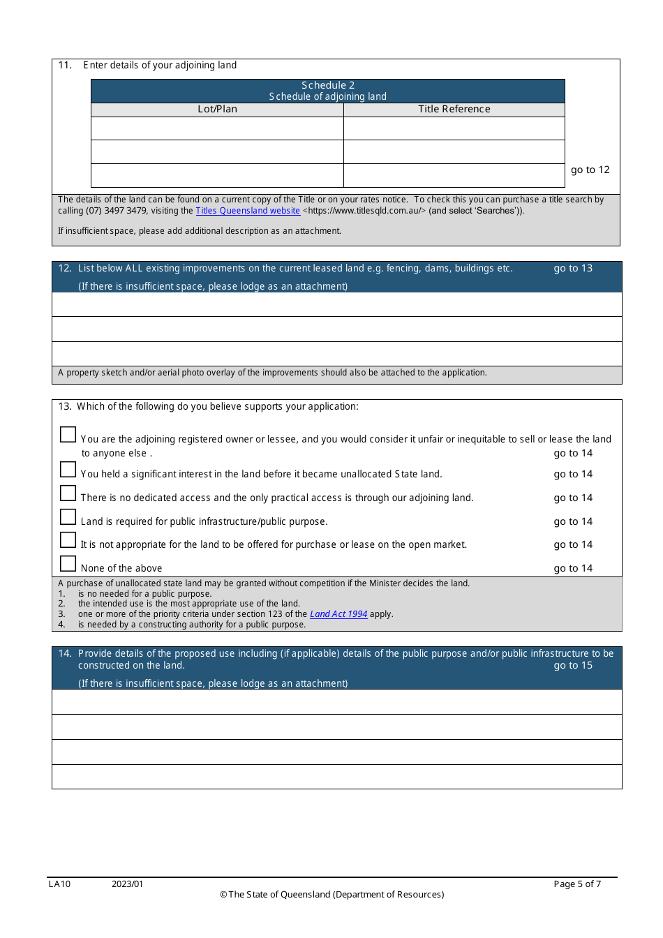 Form LA10 Part B Purchase or Lease State Land Application - Queensland, Australia, Page 5
