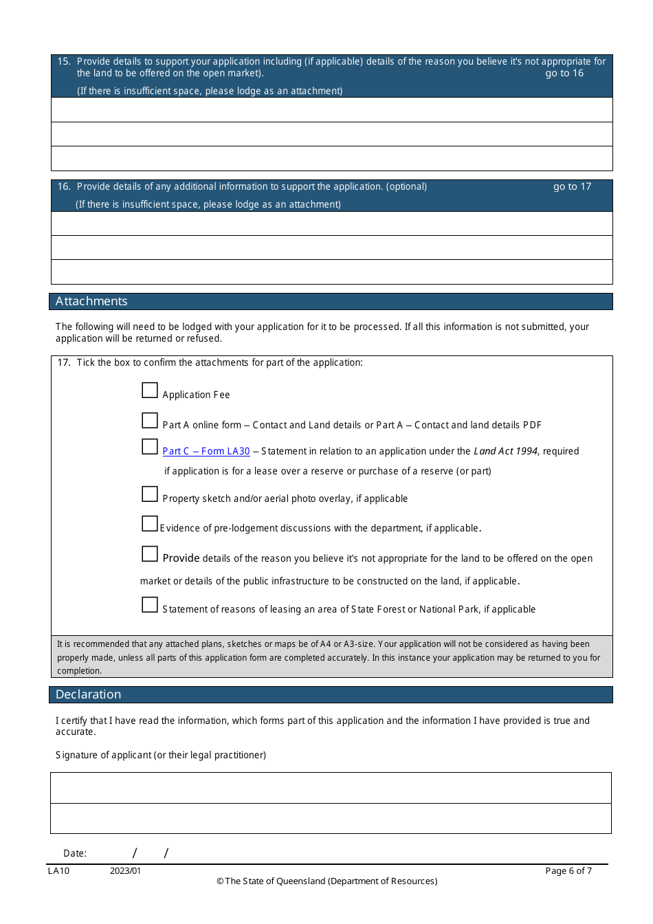 Form LA10 Part B Purchase or Lease State Land Application - Queensland, Australia, Page 6