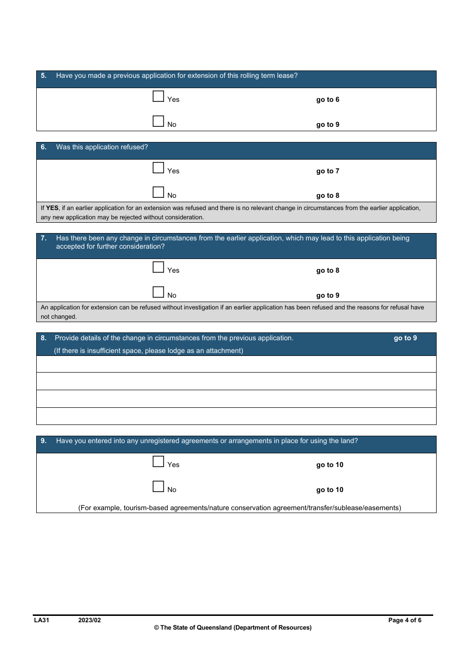 Form LA31 Part B Extension of a Rolling Term Lease Application - Queensland, Australia, Page 4