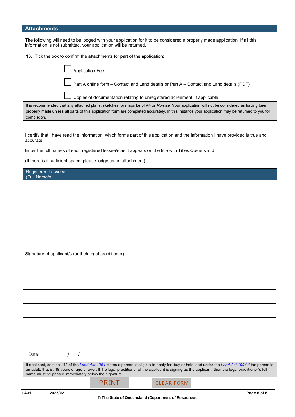Form LA31 Part B Extension of a Rolling Term Lease Application - Queensland, Australia, Page 6