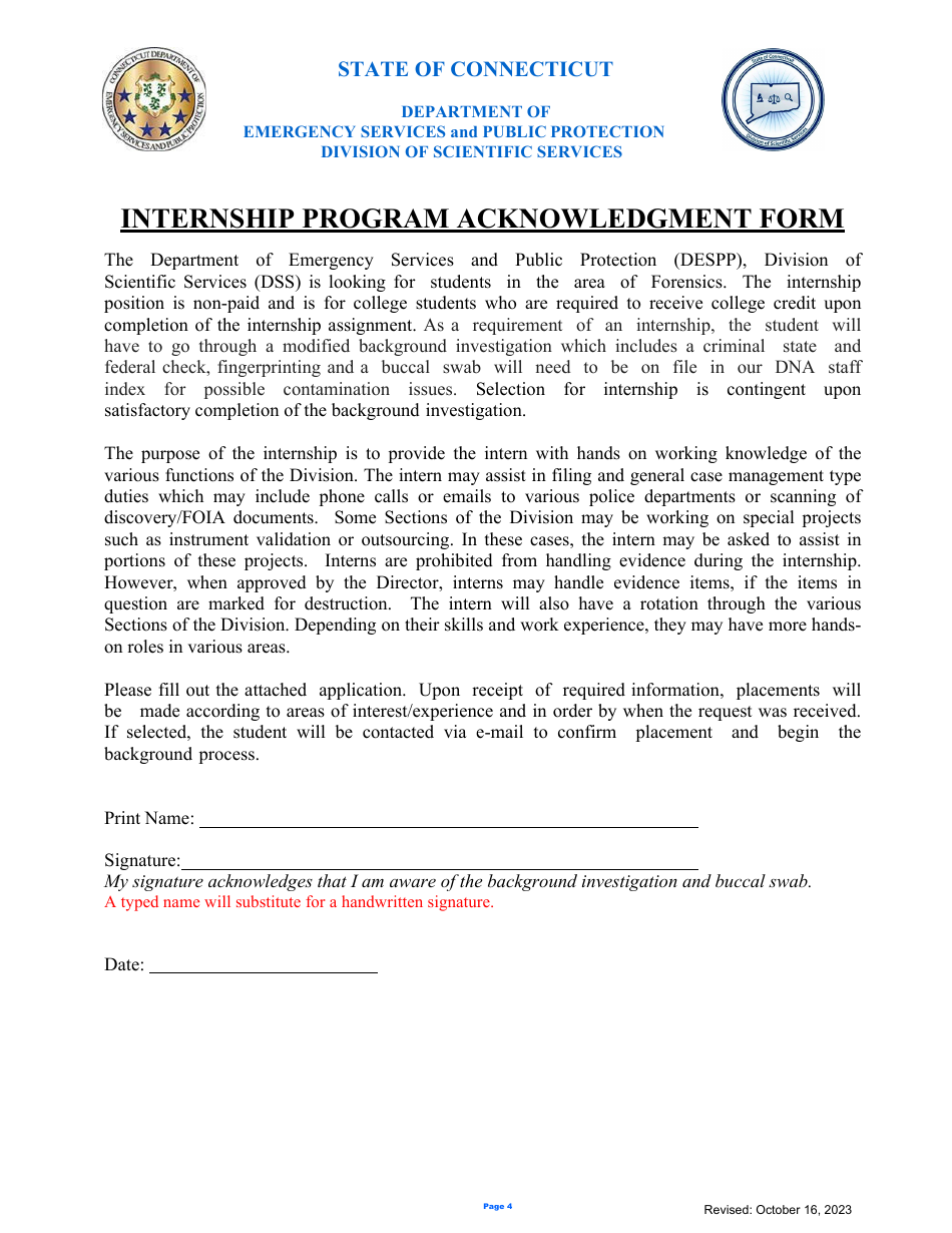 Despp Division of Scientific Services Co-op Internship Application - Connecticut, Page 4