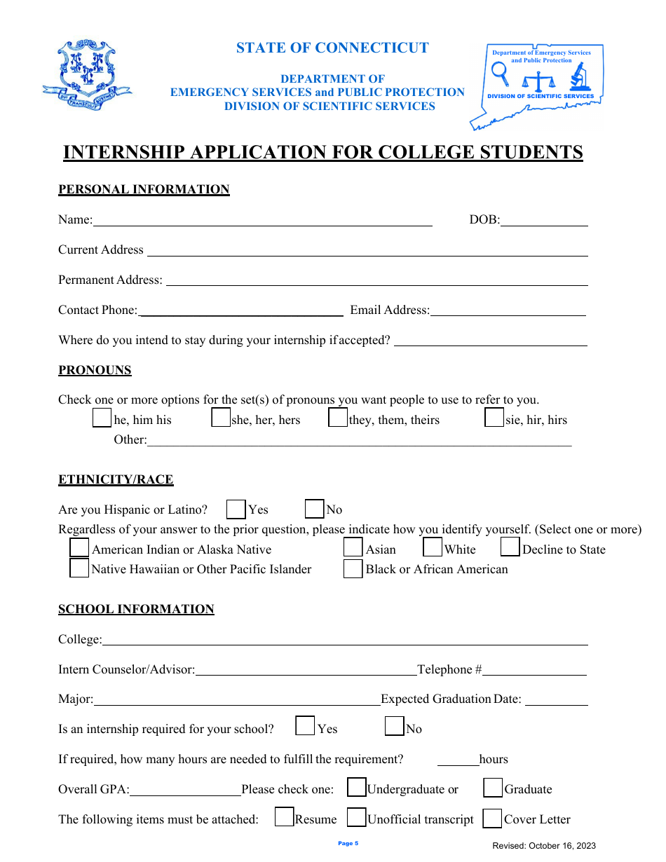 Despp Division of Scientific Services Co-op Internship Application - Connecticut, Page 5