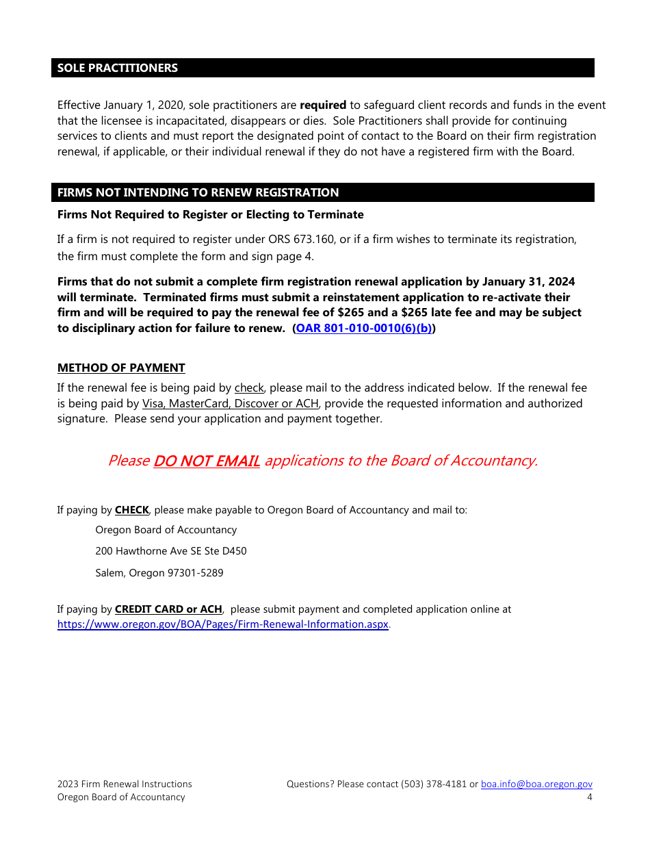 Instructions for Firm Registration Renewal - Oregon, Page 4