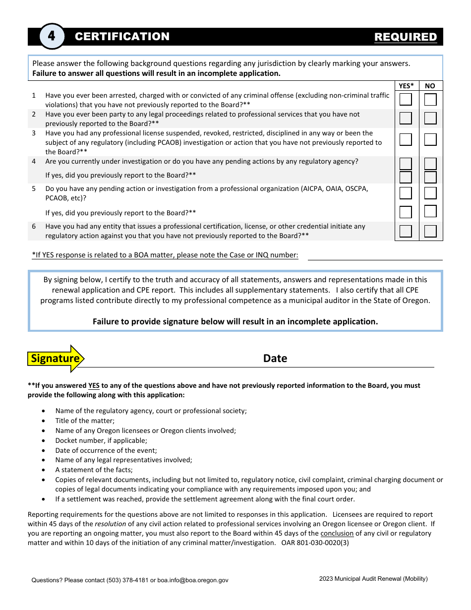 Renewal Application for Admission to the Roster of Accountants Authorized to Conduct Municipal Audits - Oregon, Page 3