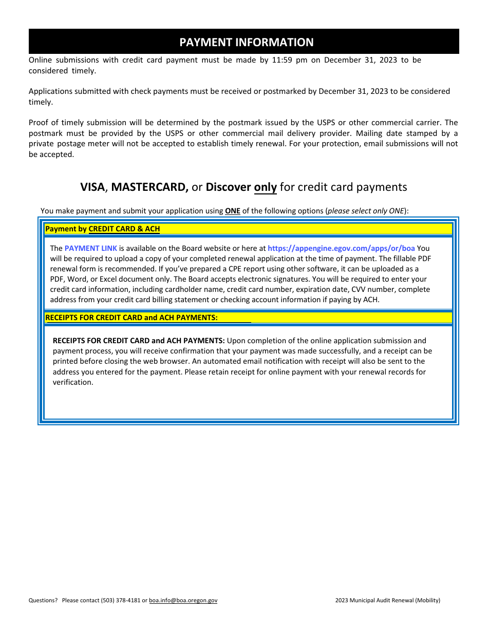 Renewal Application for Admission to the Roster of Accountants Authorized to Conduct Municipal Audits - Oregon, Page 4