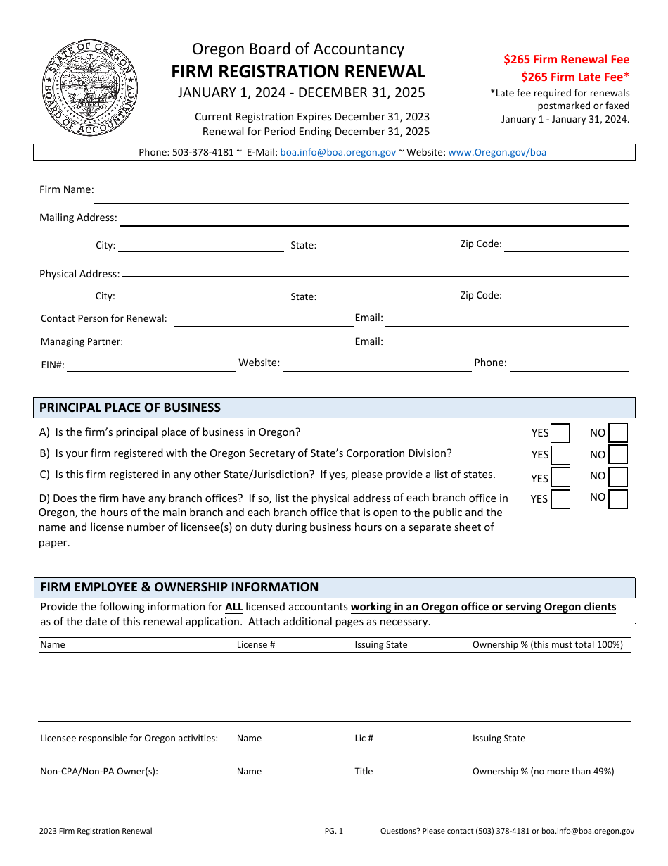 2025 Oregon Firm Registration Renewal Fill Out, Sign Online and Download PDF Templateroller
