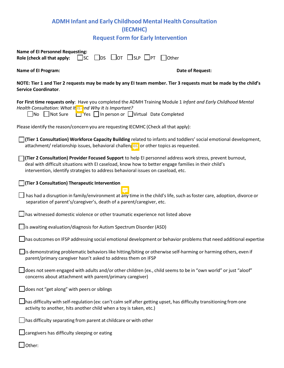 Admh Infant and Early Childhood Mental Health Consultation (Iecmhc) Request Form for Early Intervention - Alabama, Page 1