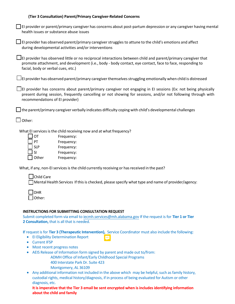 Admh Infant and Early Childhood Mental Health Consultation (Iecmhc) Request Form for Early Intervention - Alabama, Page 2