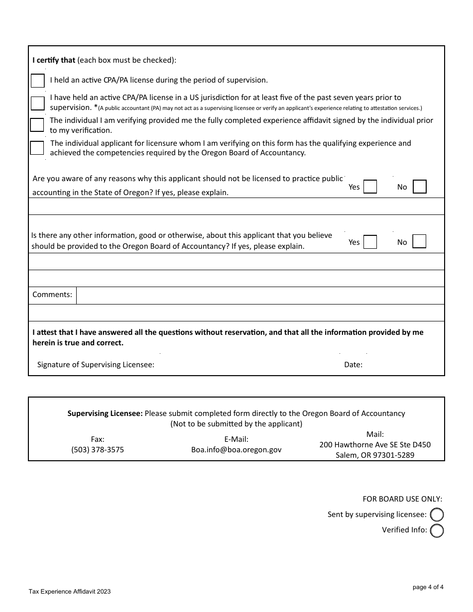 Tax Experience Affidavit - Oregon, Page 4