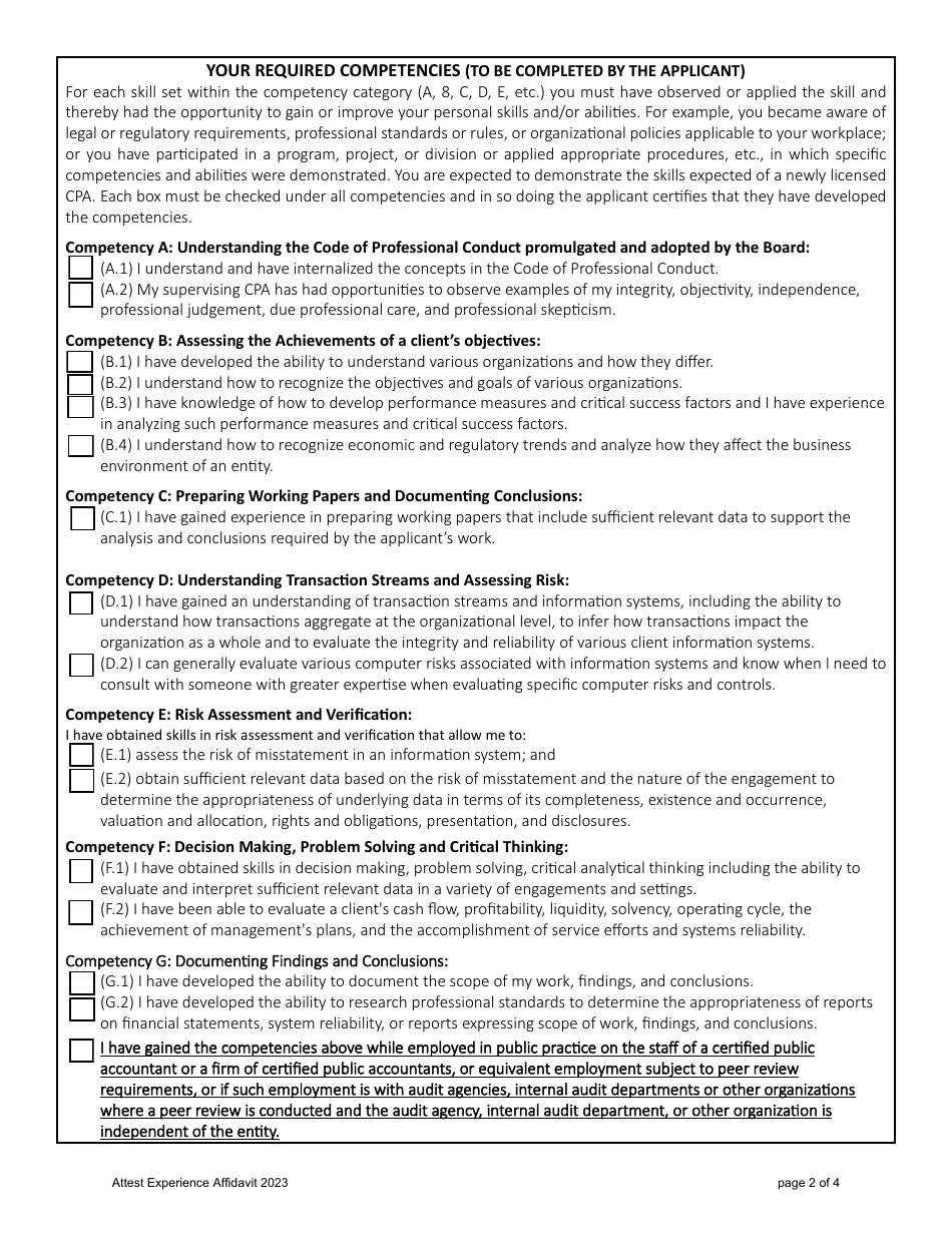 Attest Experience Affidavit - Oregon, Page 2
