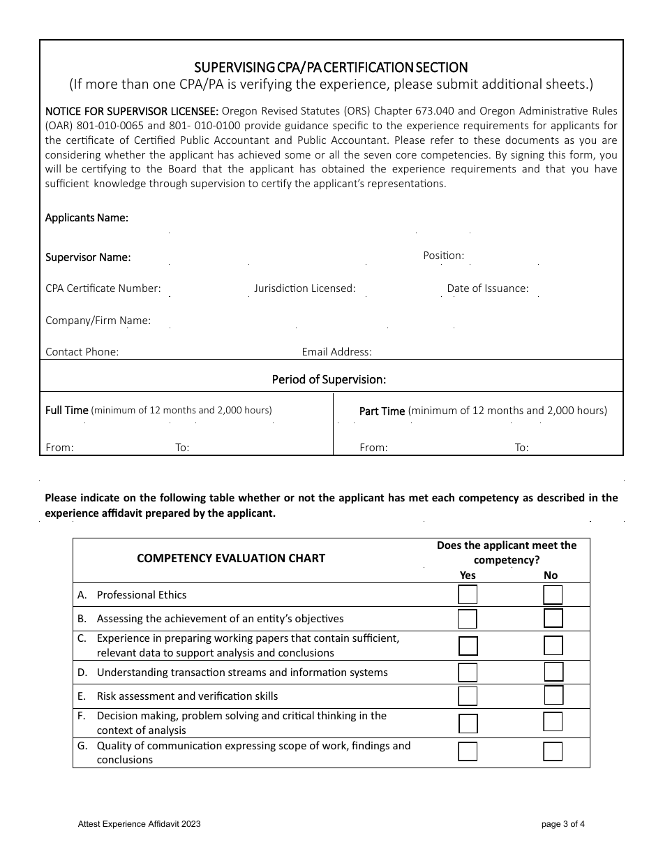 Attest Experience Affidavit - Oregon, Page 3