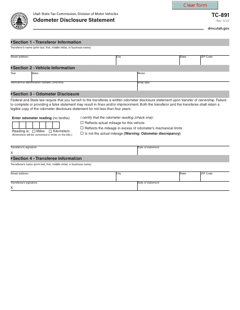 Form TC-891  Printable Pdf