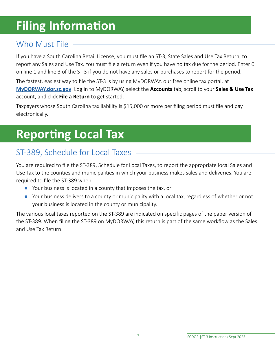 Instructions for Form ST-3 State Sales and Use Tax Return - South Carolina, Page 3