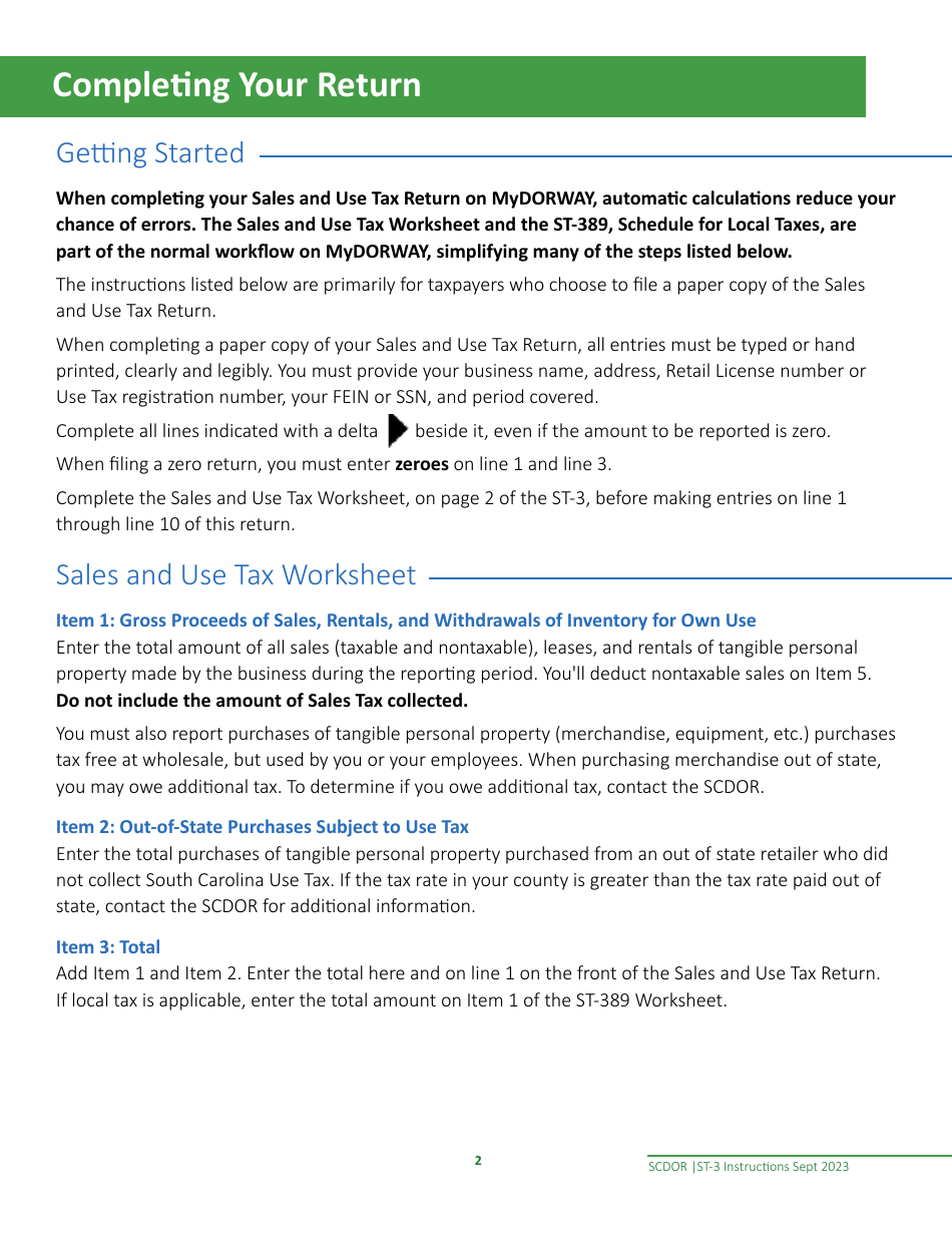 Instructions for Form ST-3 State Sales and Use Tax Return - South Carolina, Page 4