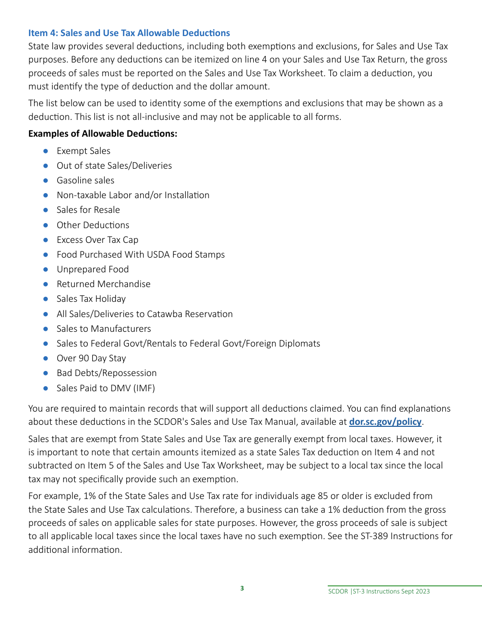 Instructions for Form ST-3 State Sales and Use Tax Return - South Carolina, Page 5