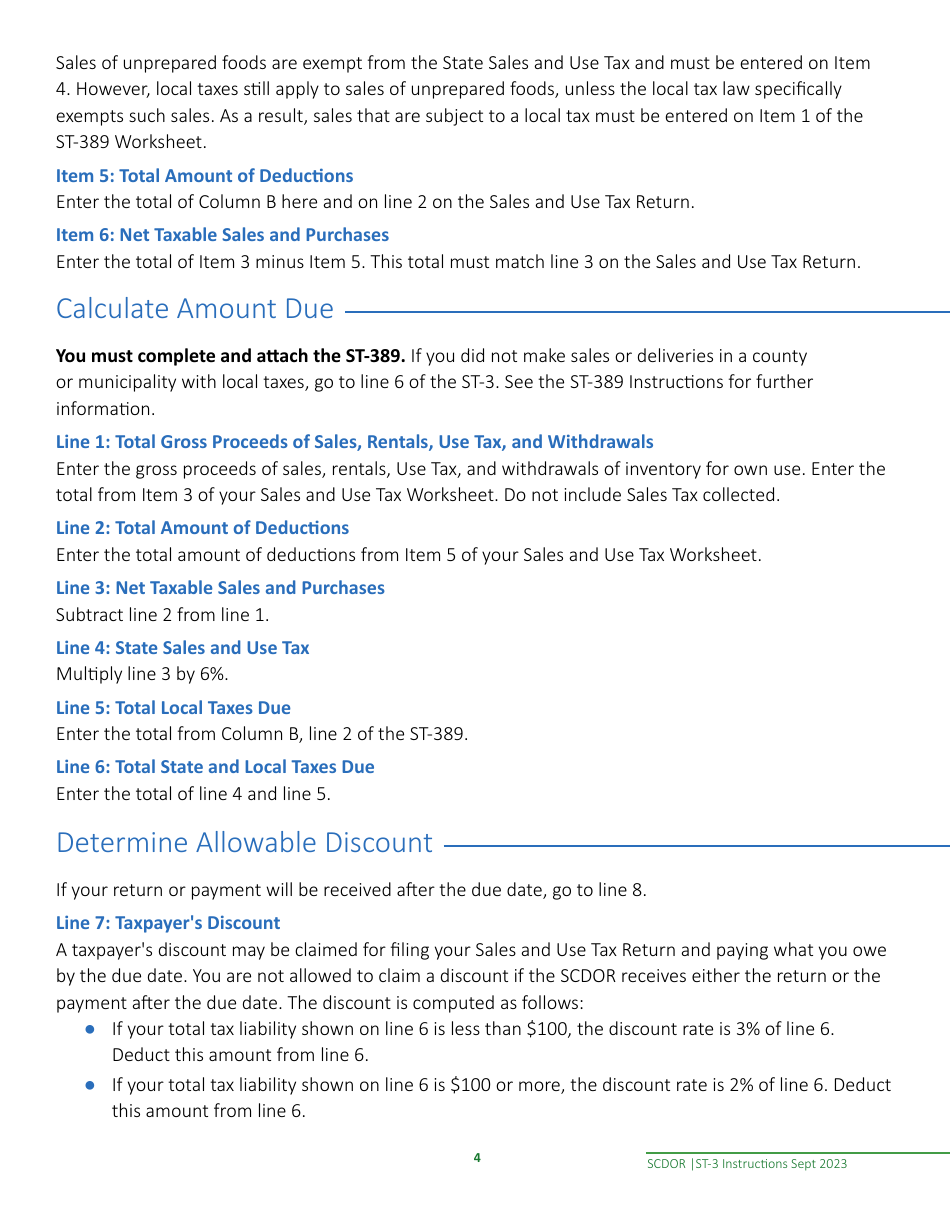 Instructions for Form ST-3 State Sales and Use Tax Return - South Carolina, Page 6