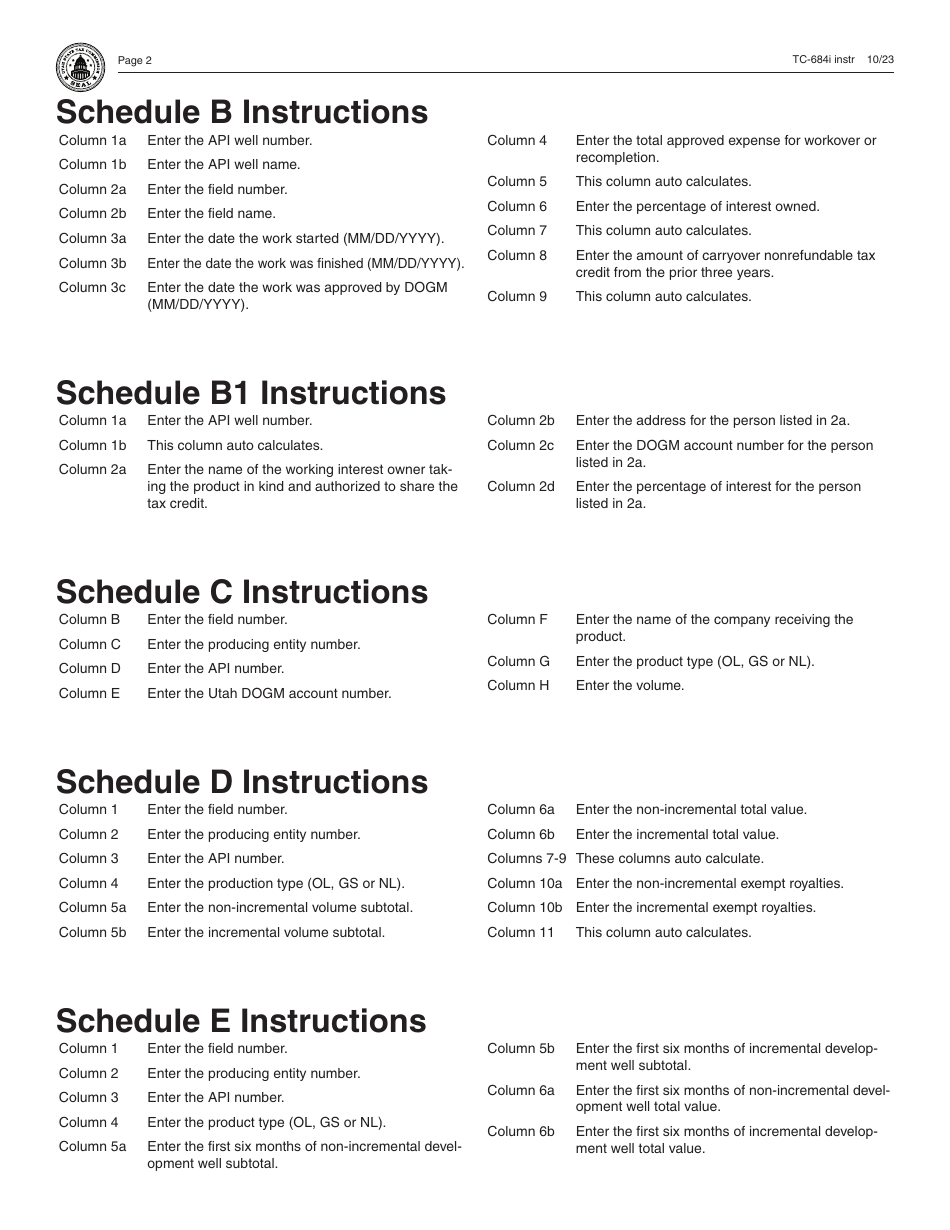 Instructions for Form TC-684 Oil  Gas Severance Tax Annual Return - Utah, Page 2